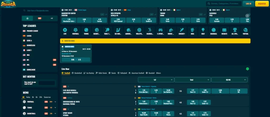 Spinanga Casino Sportsbook Screenshot